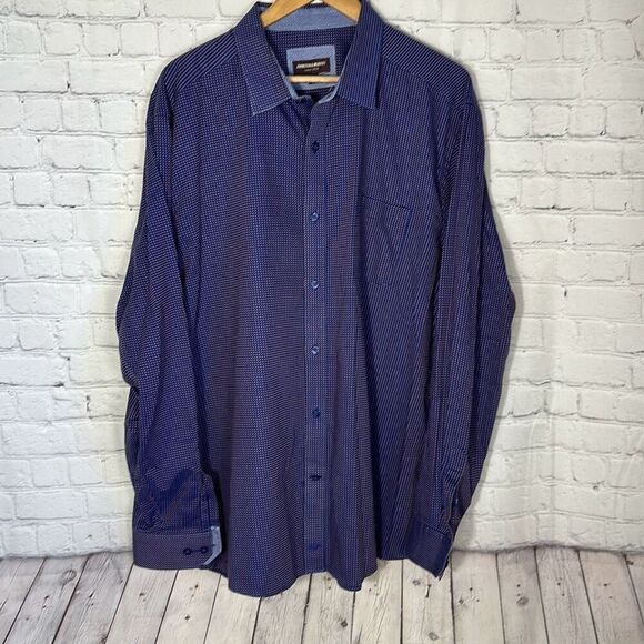 Johnston & Murphy Blue Orange Dot  Long Sleeve Button Down Dress shirt size XXL - Picture 1 of 8